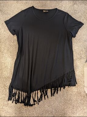 Serena Williams Black Short Sleeve Fringe Tee Size 3X EUC